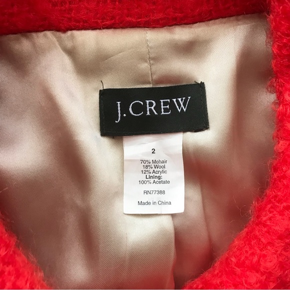 J. Crew Mohair & Wool Military Style Peacoat Jacket Button Up Vivid Flame Red 2 - Picture 3 of 6